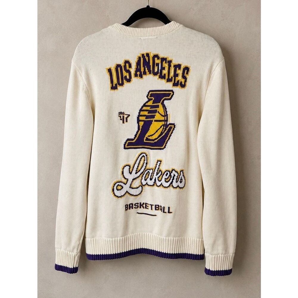 The Wild Collective Sz M  Los Angeles Lakers Jacquard Knit Pullover Sweater Crea